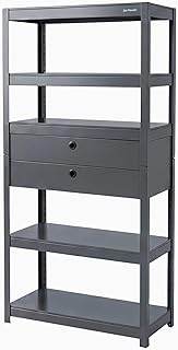 Jan Nowak Werkstattregal Metall mit Schubladen Schwerlastregal 5 Böden 80 kg pro Ebene Garagenregal Lagerregal stabil Stahl verstellbar Stecksystem Werkzeugregal Keller Anthracite