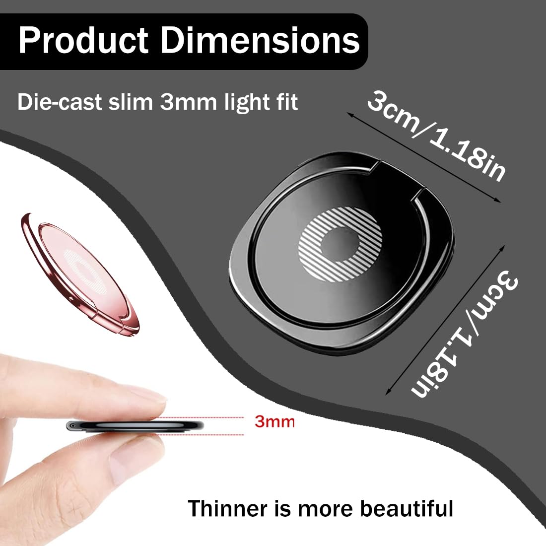 4 Pezzi Anello Cellulare con Anello in Metallo, Anello per Cellulare Dito 3mm Ultra Sottile, Anello Supporto Ring Cellulare, Ring Stand Holder per tutti i Smartphone