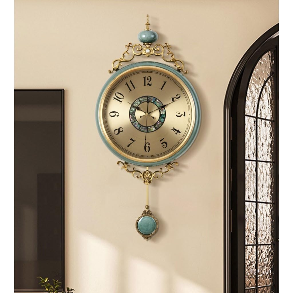 Relojes De Pared Reloj de pared decorativo de cerámica retro nórdico, reloj for sala de estar, colgante de pared, luz creativa, reloj de pared de lujo con fondo de TV Decoración De Habitaciones