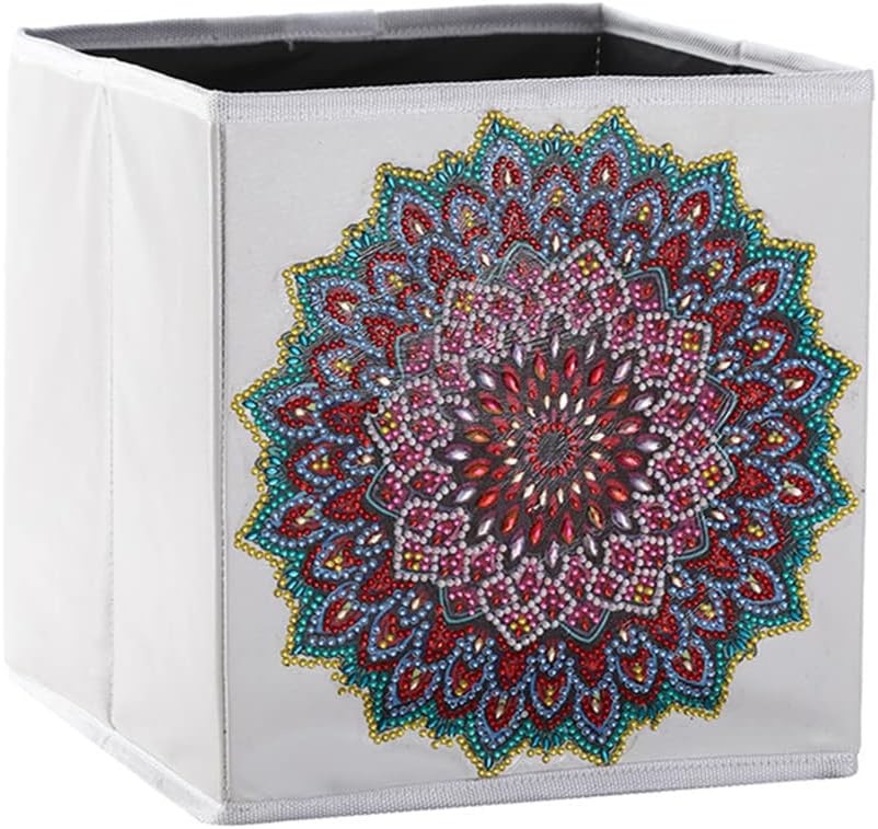 Diamond Painting Folding Storage Cubes Organizer Container DIY Foldable Basket Bin Cross Stitch Embroidery Mosaic Kits Storage Box 9.8"x9.8”x9.8" (Mandala 23)