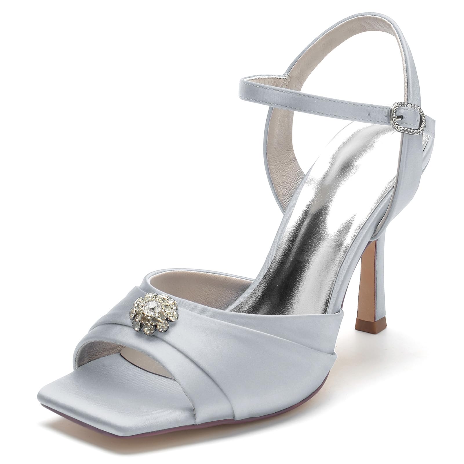 Scarpe da Sposa con Punta Aperta in Raso Eleganti Scarpe Decolte Donna Tacco Alto da Cerimonia