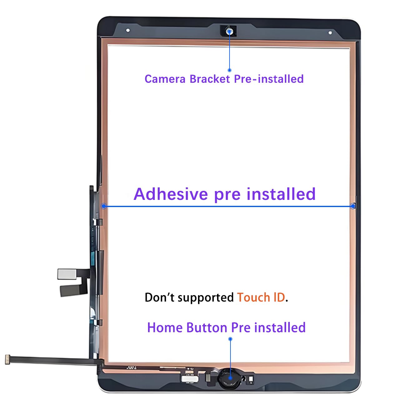 Ecran Tactile pour iPad 8 10.2 2020 A2428 Noir avec Bouton d'accueil | Aucun LCD,avec kit de réparation,remplacement d'écran,pour Modèle：A2429 A2270 A2430
