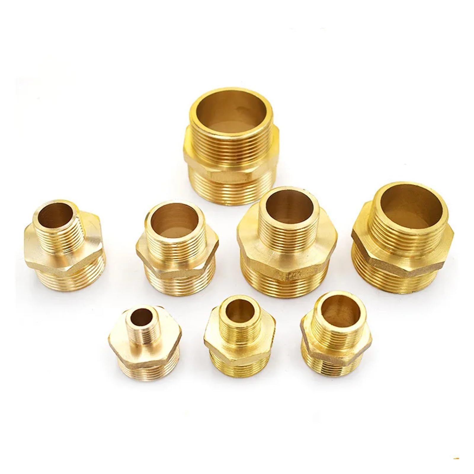 Machón reductor de latón de 1 x 1/2 pulgada con rosca macho hexagonal para tubería