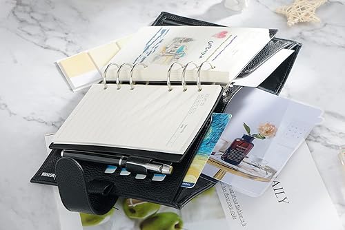 Miniatura 5 de Moterm Personal Luxe - Planificador de anillos - Organizador de carpeta de cuero genuino (anillo de 1.18 pulgadas, color negro guijarro)