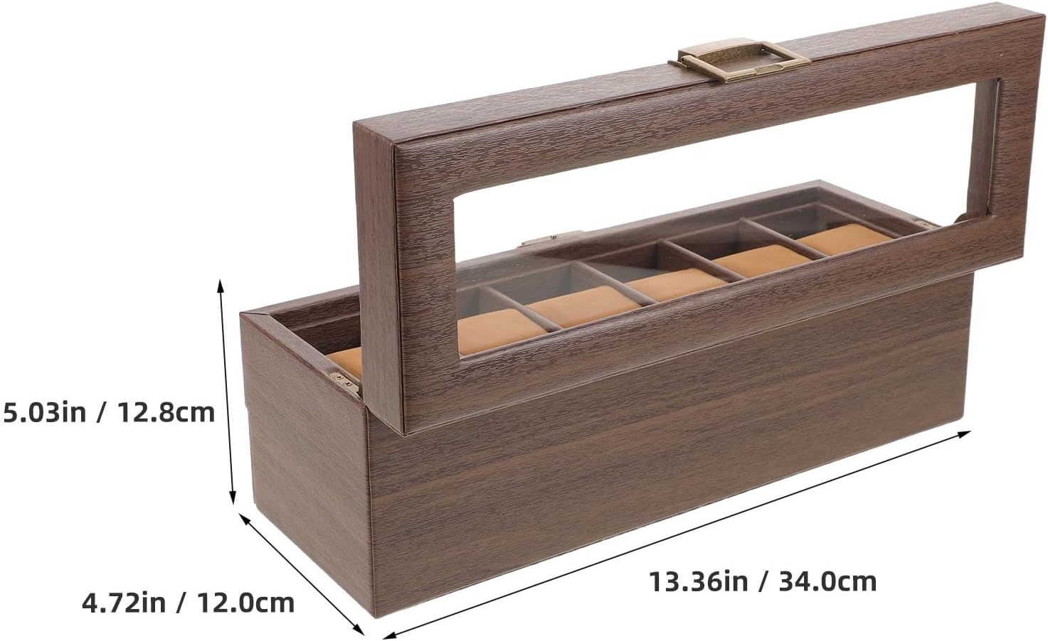 Wakauto Vintage Wooden Watch Box with Separate Jewelry Organizer Compartment with Glass Top, Double-tier 6-slot Watch Storage Case Secure Locking Mechanism, Elegant Wood Grain Finish