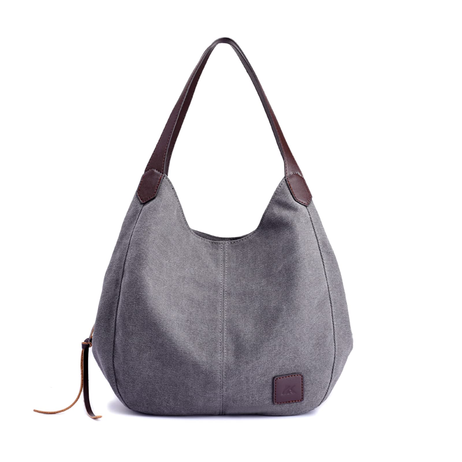 Damen Handtasche Canvas Hobo Schultertasche Mädchen Tote Bag Shopper Henkeltasche für Schule Reisen Arbeit Grau