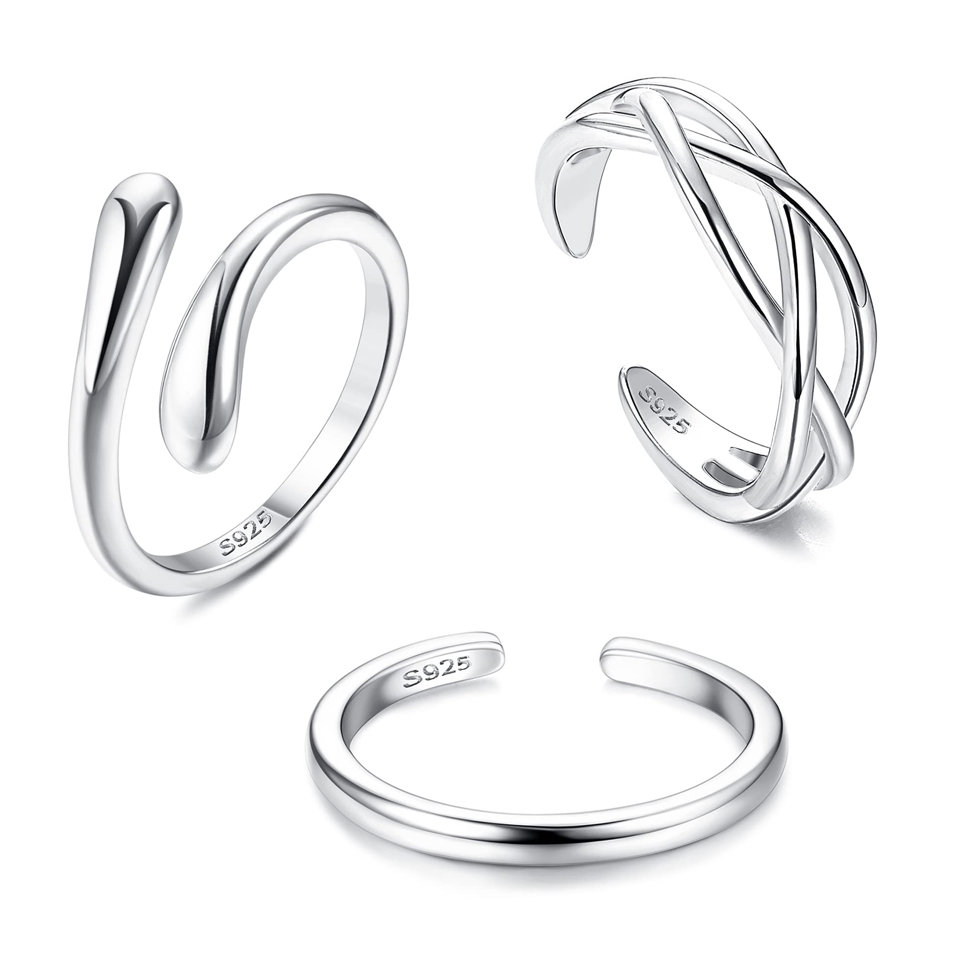 ZELORES 3Pcs 925 Sterling Silver Toe Rings for Women Celtic Knot Band Open Toe Rings Beach Barefoot Jewelry Minimalistic Adjustable Rings Set