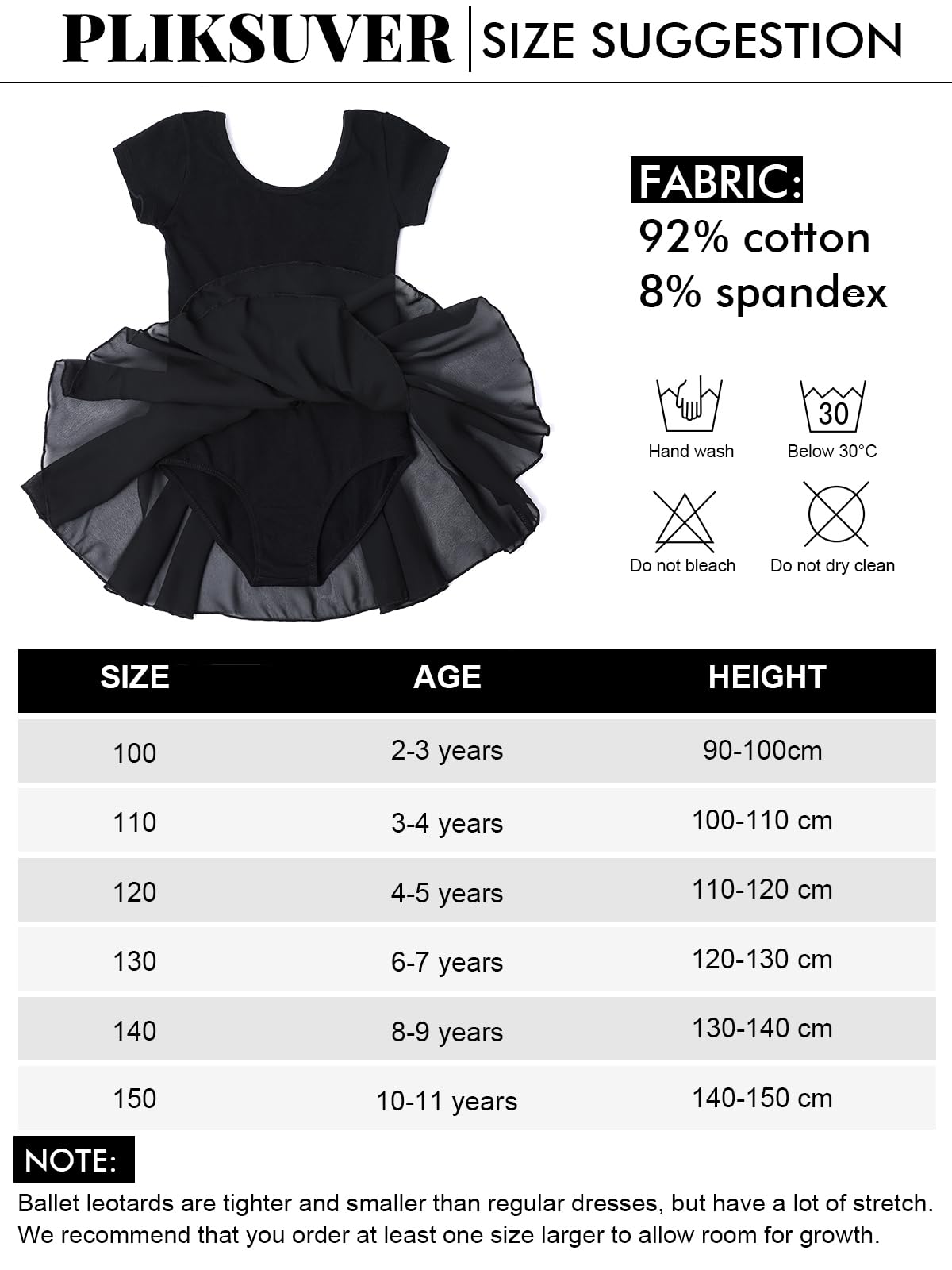 PLIKSUVER Ragazza Vestito da Balletto Body Danza Tutu Body Morbido Cotone Manica Corta con Chiffon Gonna