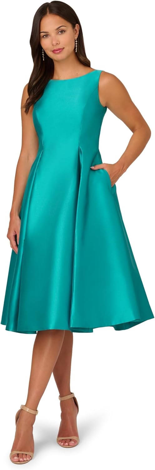 Adrianna Papell Women's Sleeveless Tea Length Dress, Exotic Jade, 12