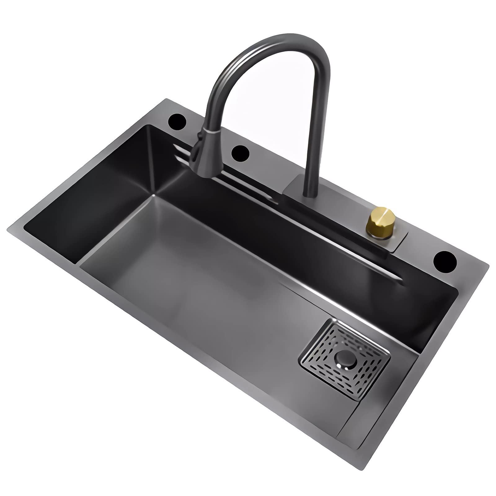 SDdPulse Flying Rain Waterfall Kitchen Sink with Pull Out Tap for Home Dishwasher Workstation A-75x46cm
