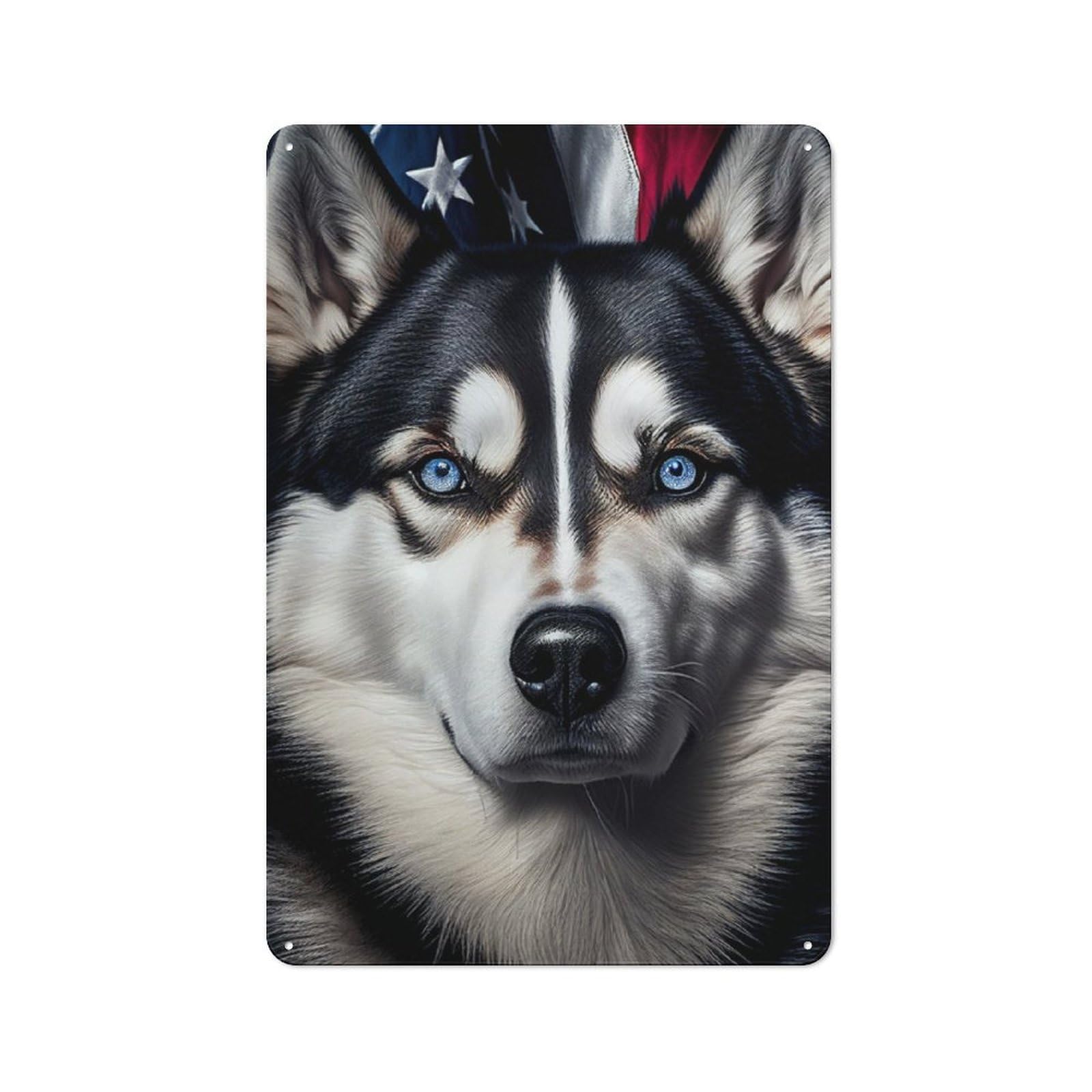 Junmoney Husky Usa Flag America Vintage-Inspired Tin Sign 30X20cm For Café Or Restaurant, For Cooler-Month Interiors With Vintage Character