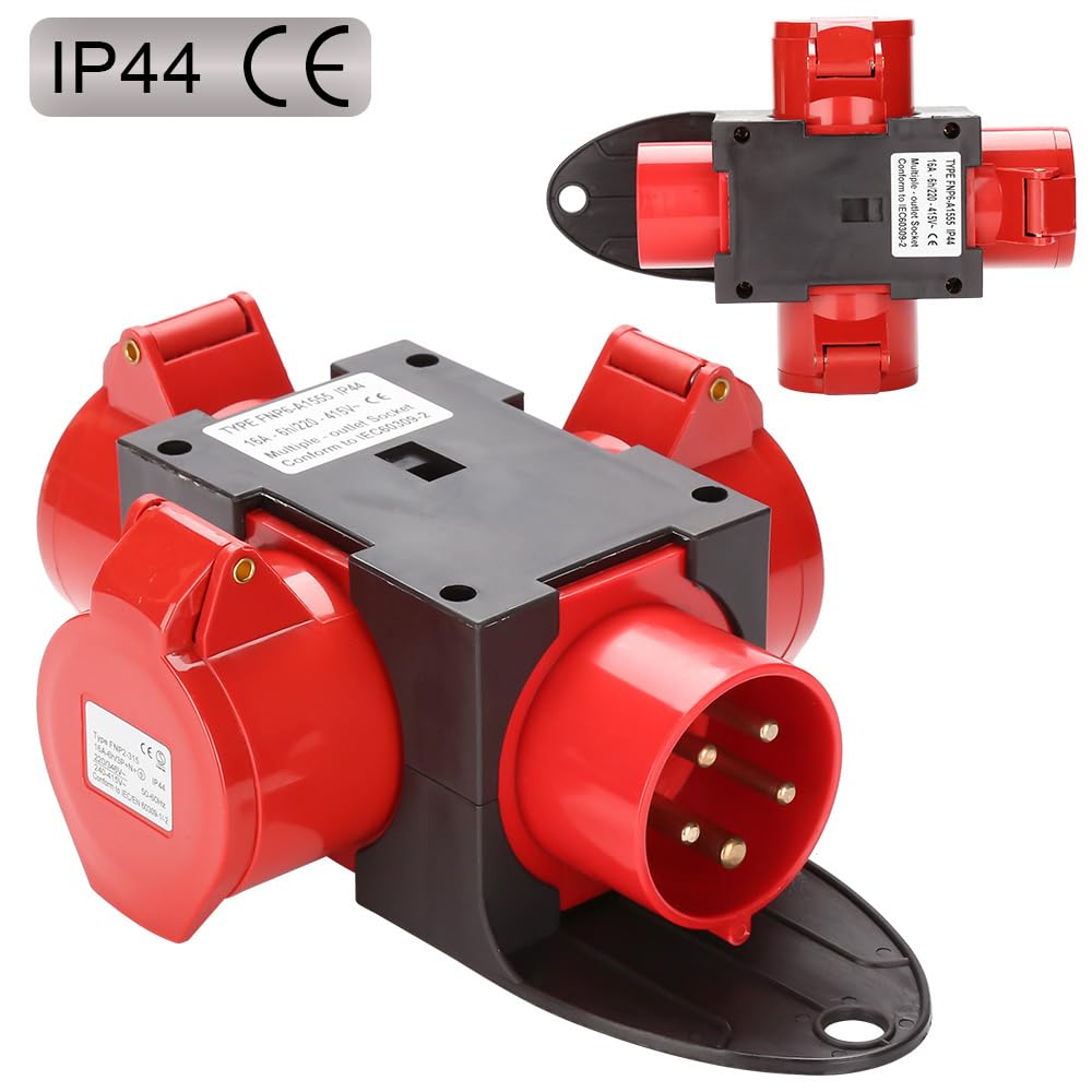 16A CEE spina 5 poli distributore IP44 – 3 prese Schuko + 1 presa CEE 16 A, distributore di corrente resistente agli spruzzi d'acqua per generatore, corrente di costruzione, campeggio e