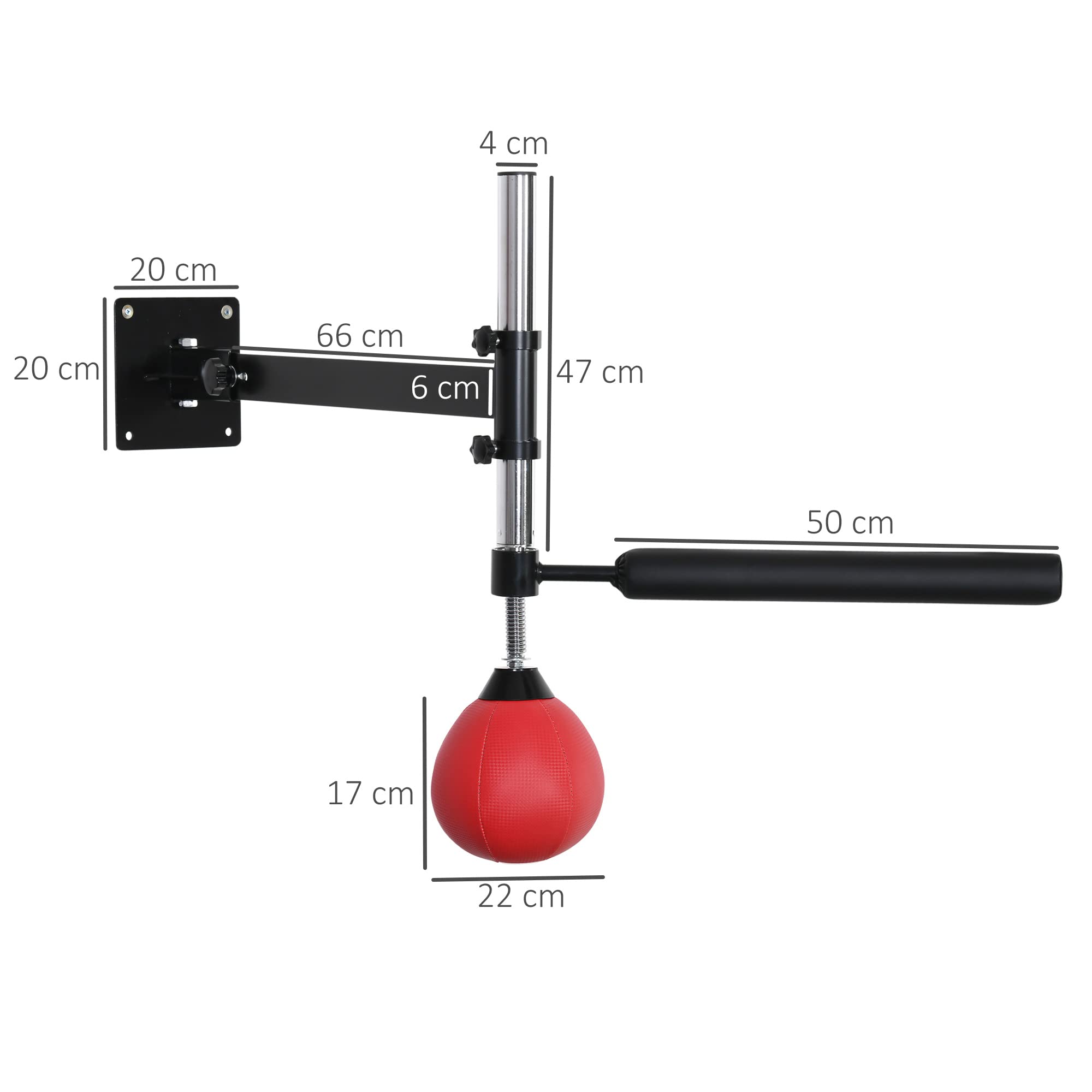 HOMCOM Bola de Velocidad de Boxeo Montado en Pared Altura Ajustable con Barra Giratoria e Inflador Punching Ball para Adultos y Adolescentes 79x72x20 cm Negro y Rojo