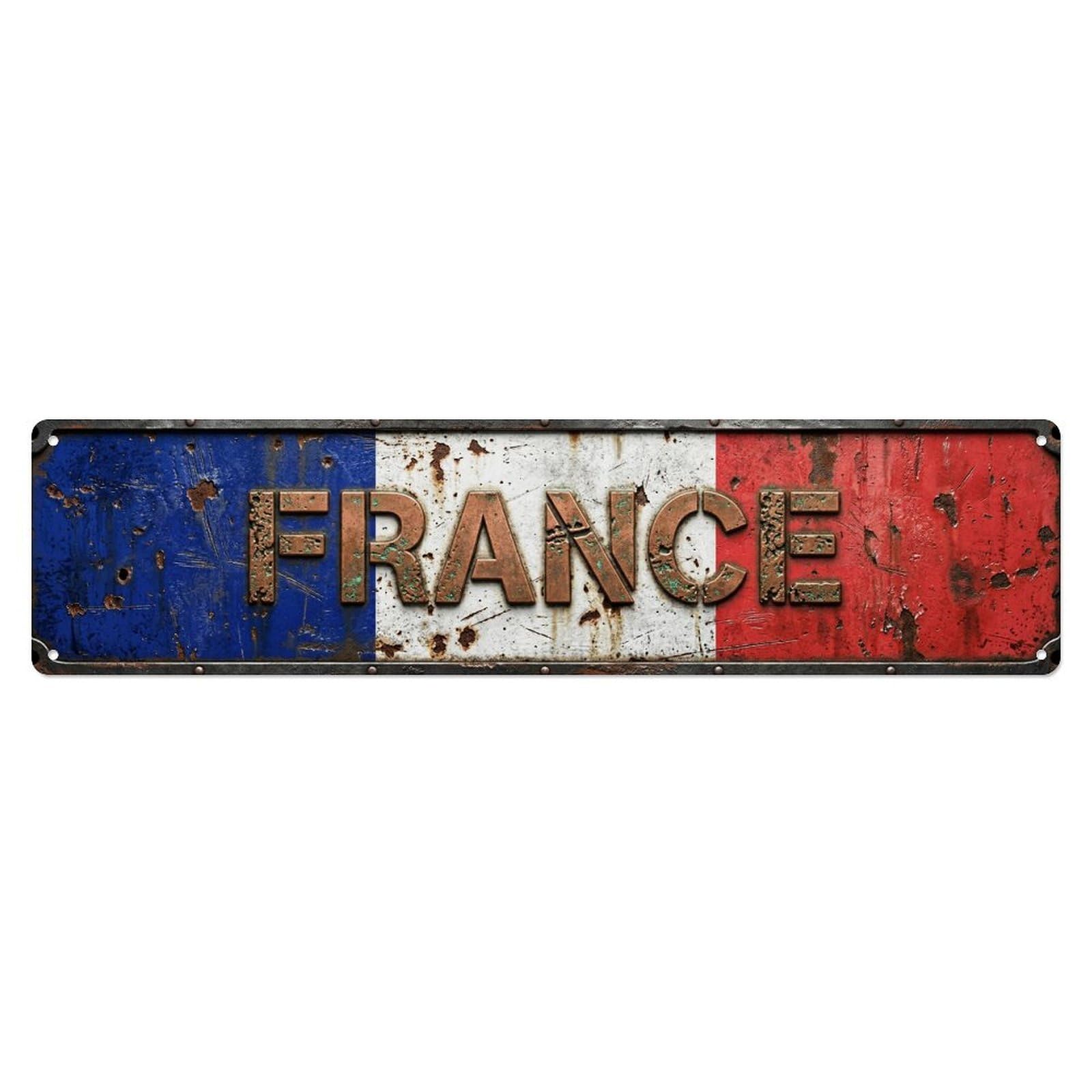 Okahys 4X16inch(10X40cm) France Flag Workshop Keepsake Vintage Metal Tin Sign