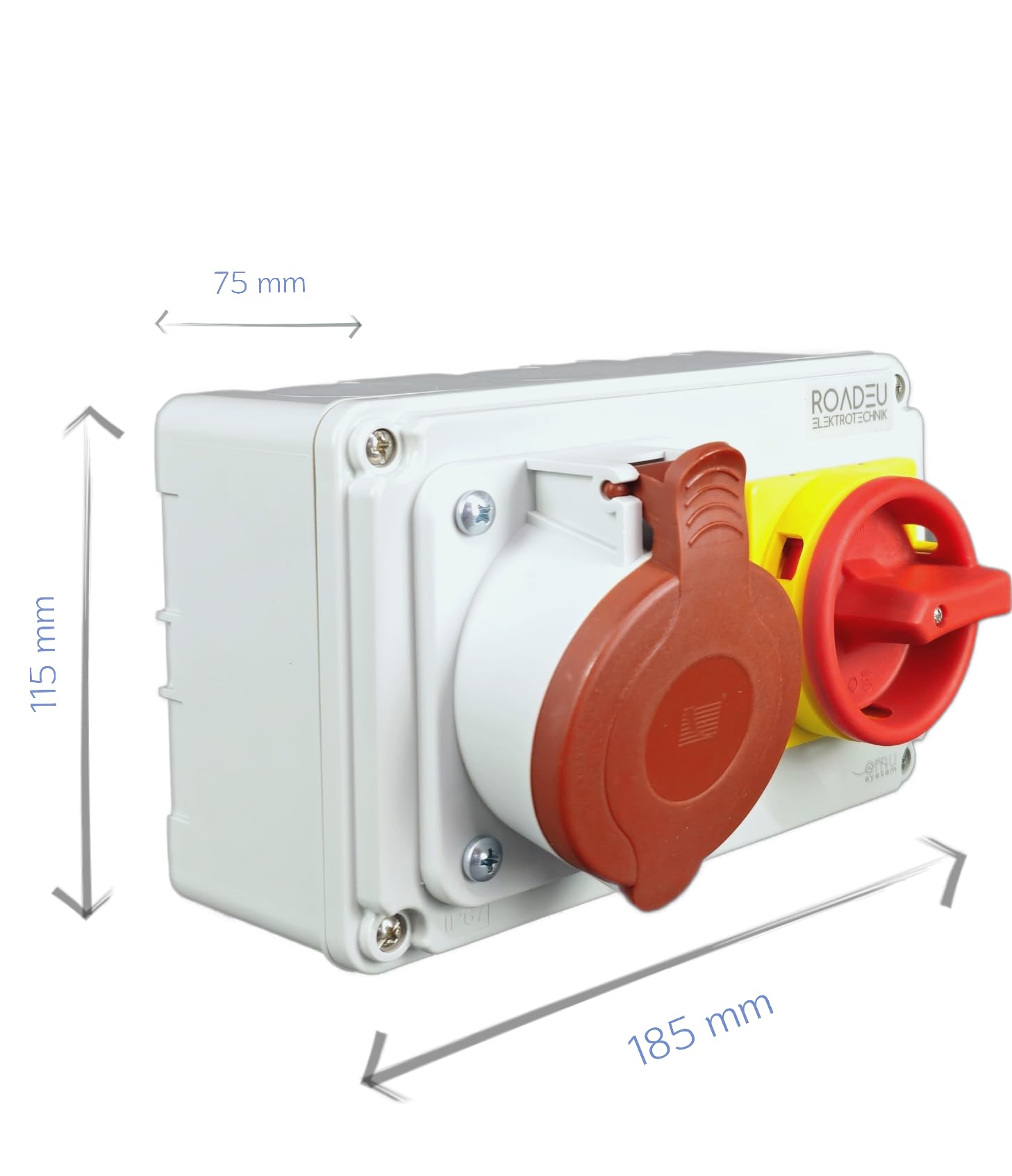 RoadEu Presa CEE da Parete 16A 5 Poli 400V con Interruttore Generale 0-1 Bloccabile | Presa Industriale IP44 per Esterno e Officina
