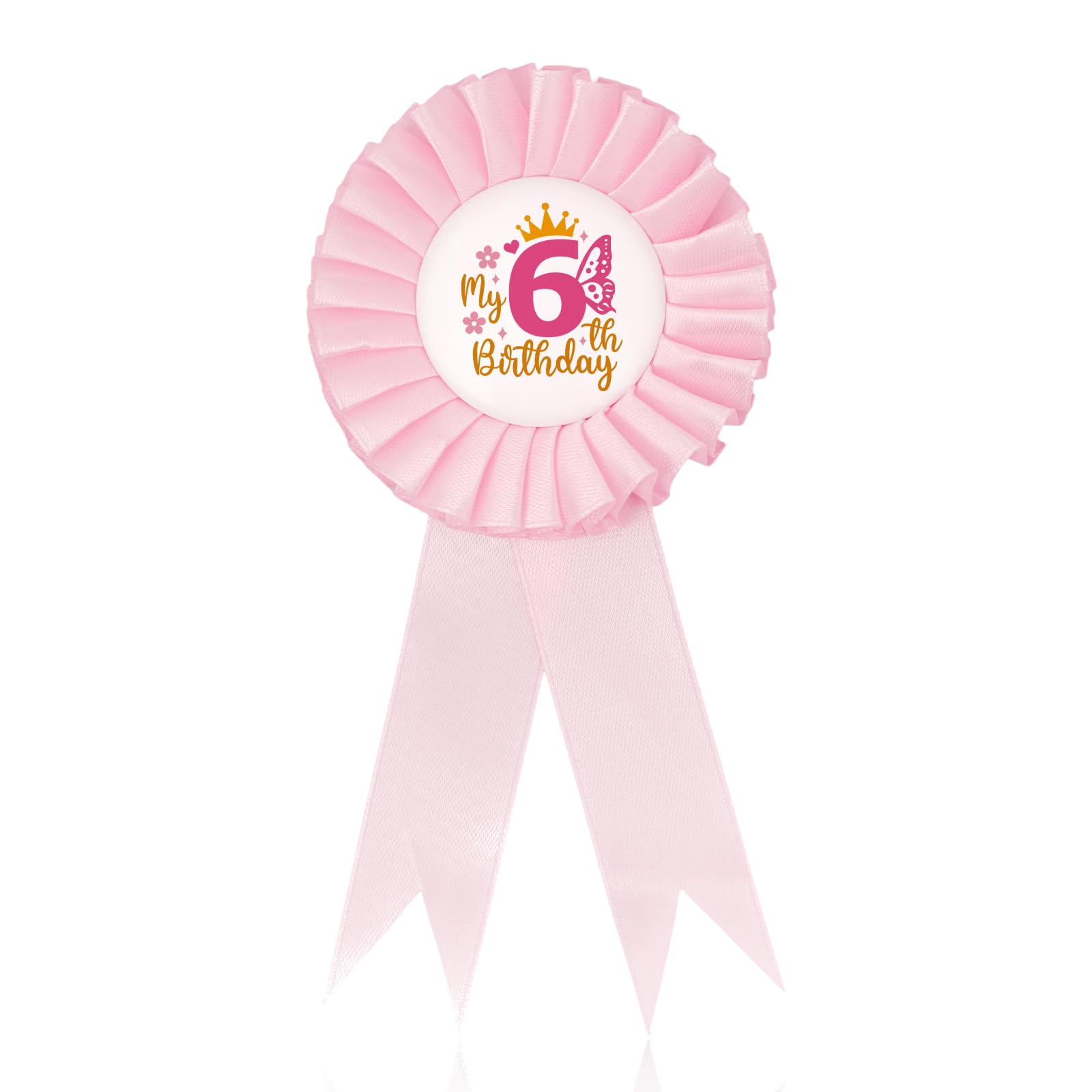 Bliceon 6th Birthday Badge, 6th Birthday Girl Badge with Pin, Pink Award Ribbon Badges for Girls Party Decoration, Celebration Accessory