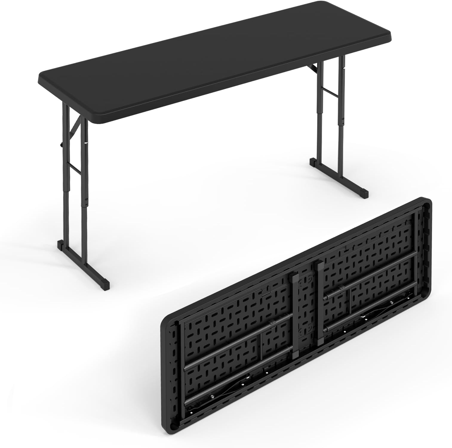4FT Folding Table - Sturdy HDPE & Metal - Perfect for Buffets Parties Seminars Training & Home Use - Versatile Black Event Table for Indoor & Outdoor Use