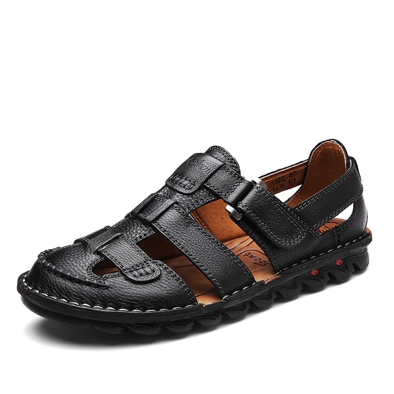 Men's Sandals Leather Closed Toe Summer Outdoor Adjustable Fisherman Shoes