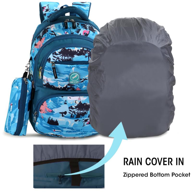 Image of Chris & Kate Premium 32 L Multi-Print School Bag for Boys Girls and Kids Spacious Interiors Casual Backpack Perfect for School, College, Everyday Use Includes Free Stationery Pouch and Rain Dust Cover