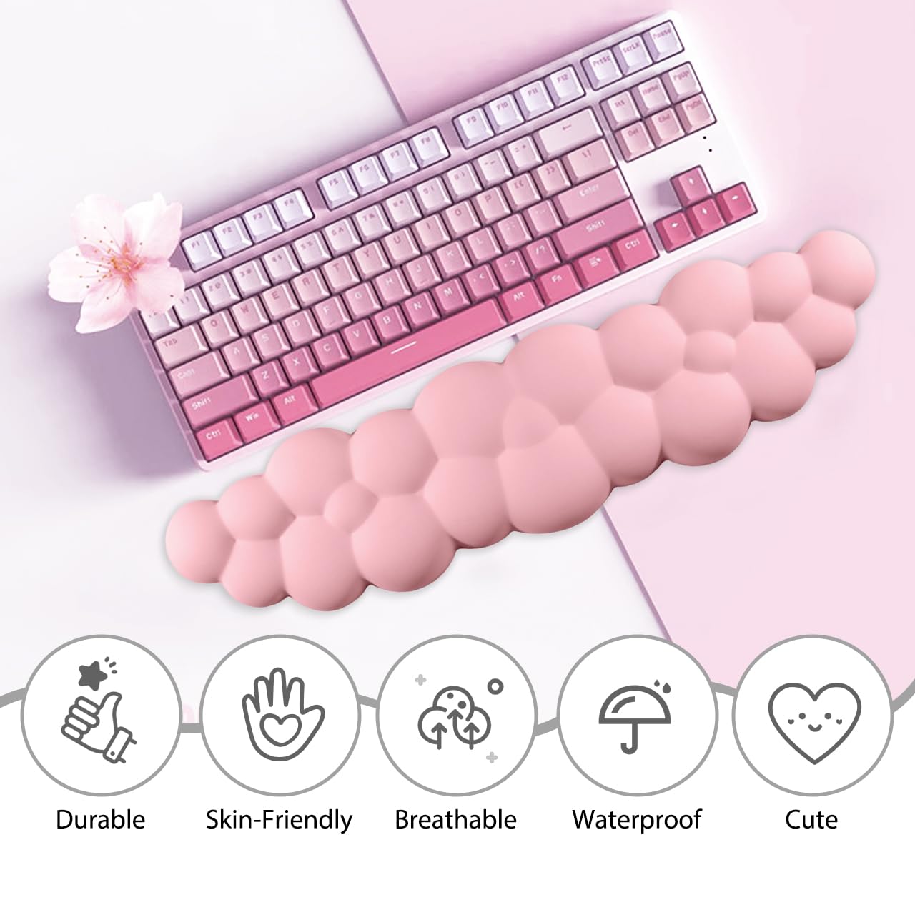 JIKIOU Upgrade Leather Cloud Keyboard Wrist Rest, Cloud Wrist Rest with Non-Slip PU Base - Image 4