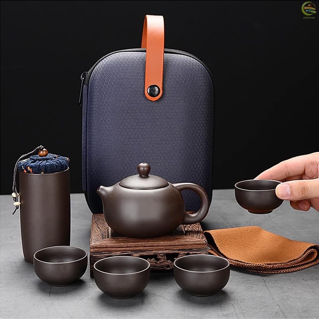 Amazon.com | Portable Travel Ceramic Tea Set of Tea Pot, 4 Teacups, Tea ...