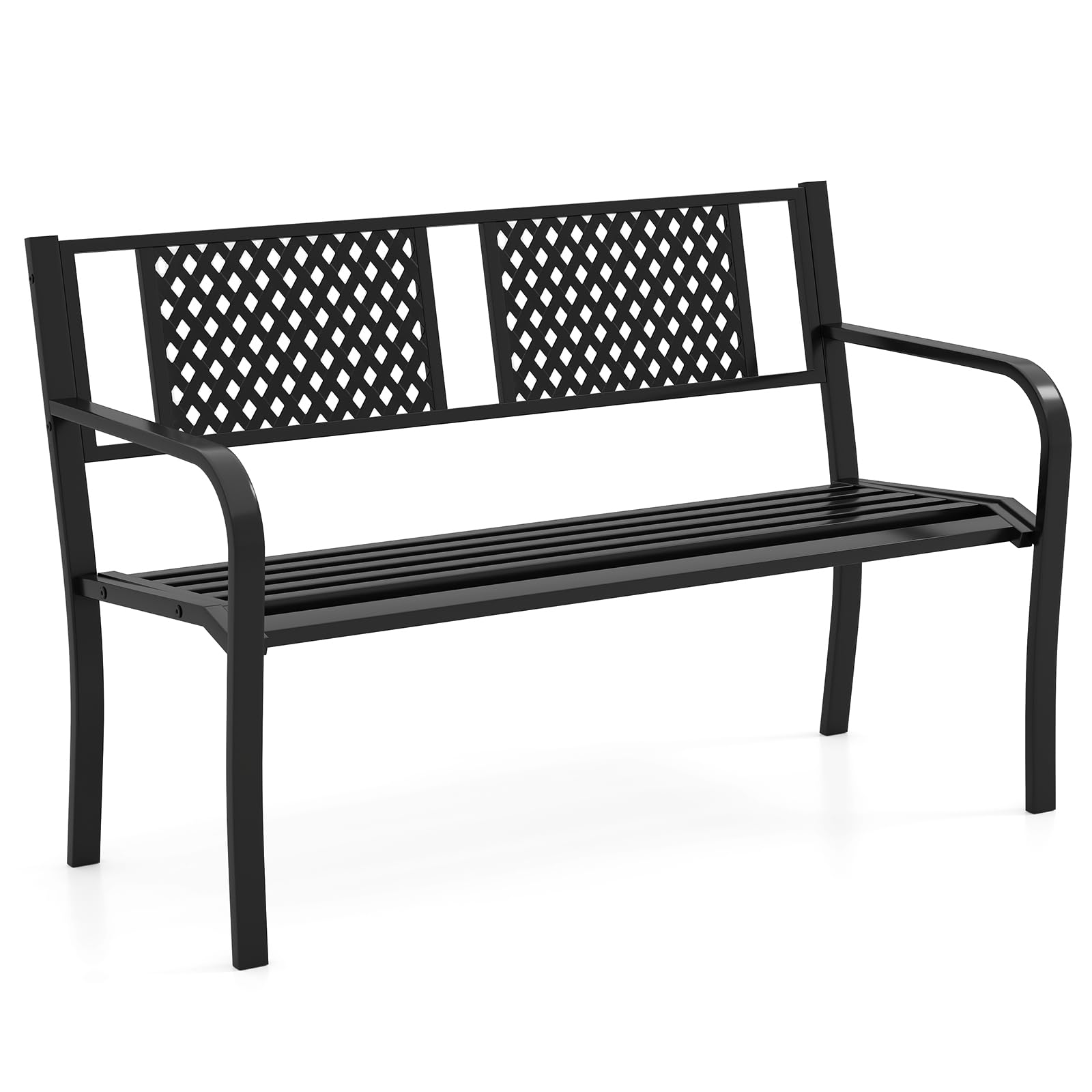COSTWAY 127cm Garden Bench, 2-3 Seater Heavy Duty Metal Frame Loveseat Park Bench, Outdoor Furniture Leisure Seating Patio Chair for Entryway, Porch & Backyard (1, Diamond Pattern)