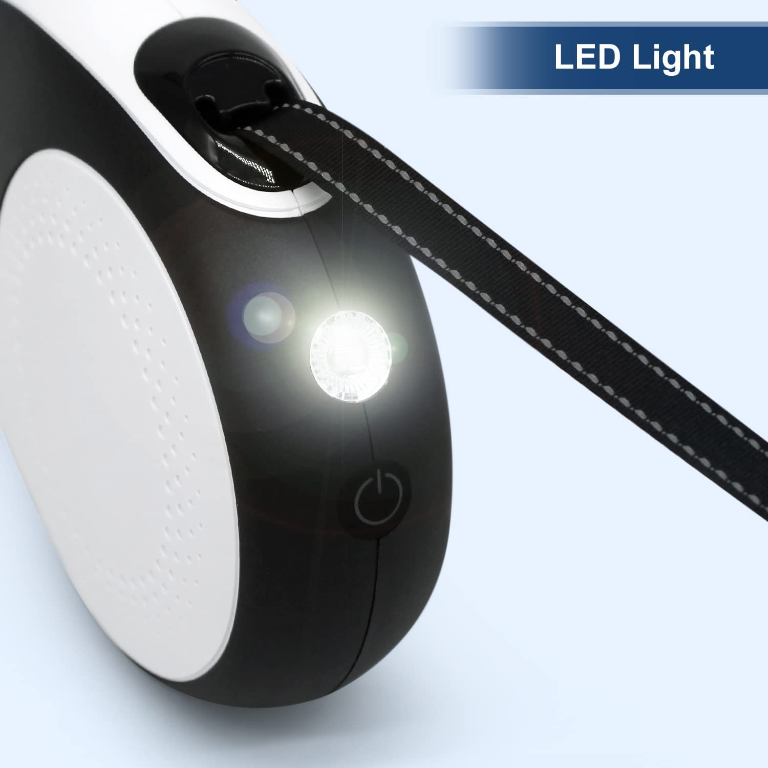 Laisse rétractable avec lumière LED rechargeable pour promenades nocturnes, laisse de promenade pour chien de 4,9 m avec câble anti-mastication, pour chiens pesant jusqu'à 30 kg (noir bleu)