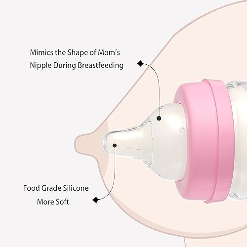 Miniatura 4 de YOHKOH Biberones de vidrio con tetina de flujo lento, biberones anticólicos para recién nacidos durante más de 0 meses, biberón de cuello ancho,