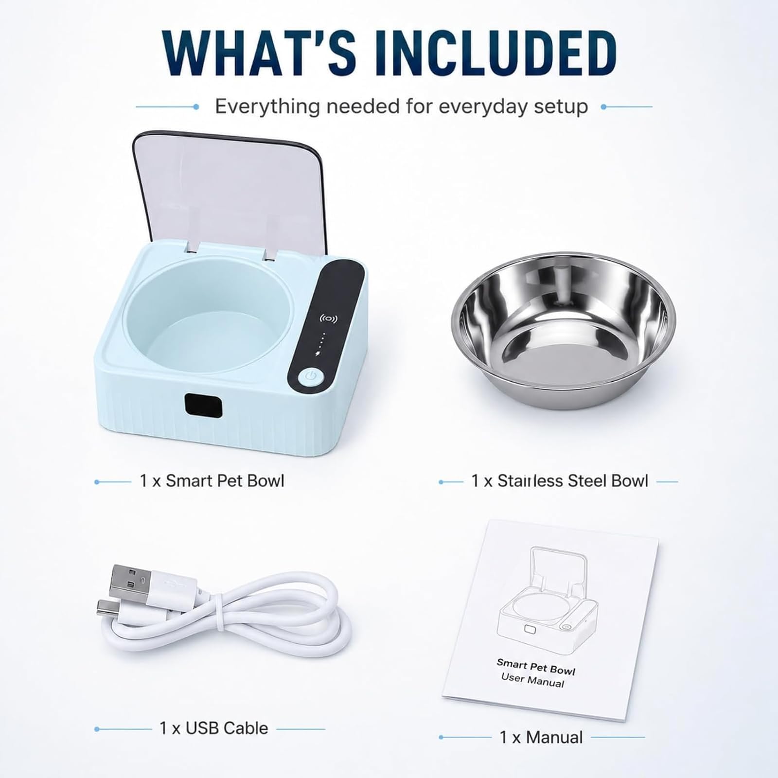 Automatic Pet Feeder Bowl with Sensor Lid Stainless Steel Cat Dog Bowls，1pc