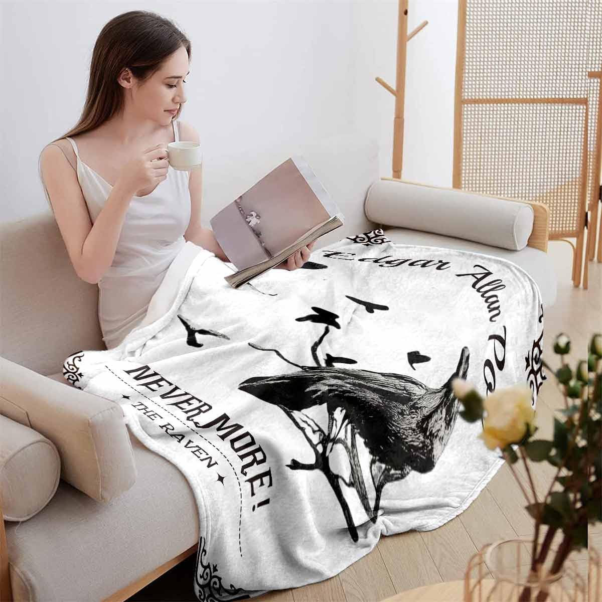 YWMAN Edgar Allan Poe & Raven Flannel Throw Blanket, Gothic Blankets Fuzzy Gifts for Sofa Couch Bedroom (30" x 40", The Raven) - Image 4