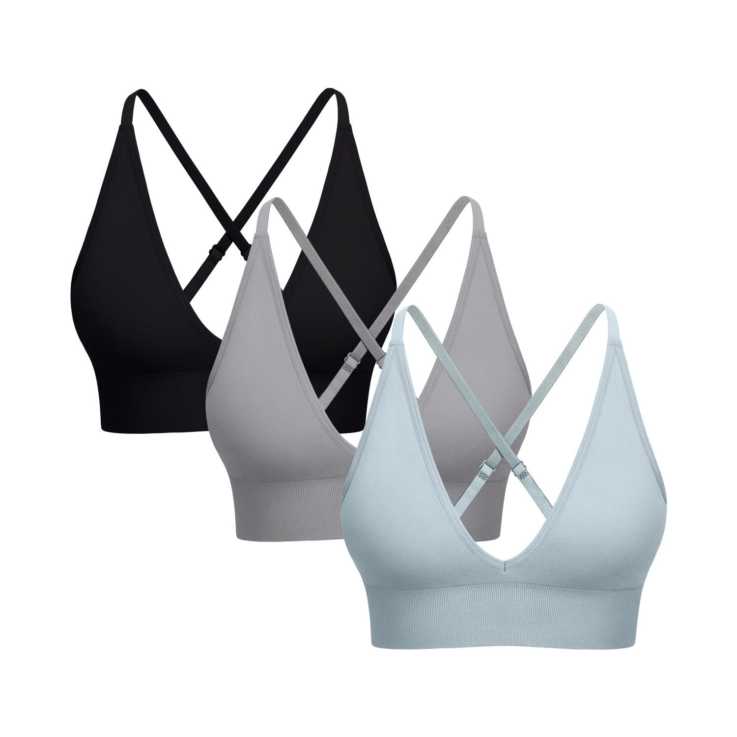 V Neck Adjustable Spaghetti Straps Sports Bra for Women, Padded Criss Cross Back Longline Yoga Bra Workout Crop Top Multipack