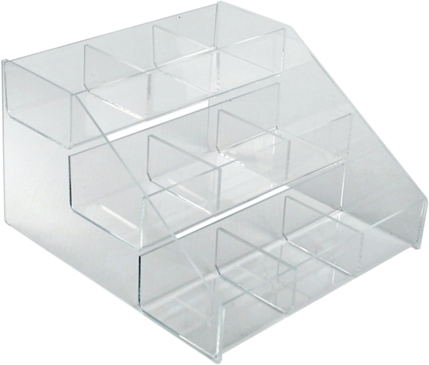 Clear Acrylic Three-Tier Counter Display Rack with Compartments