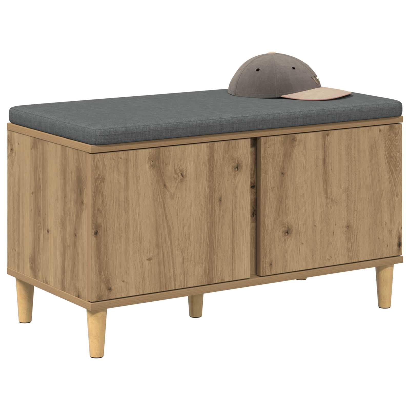 vidaXL Flurbank mit Kissen und Speicher – Artisan-Eiche, 60 x 38 x 46 cm