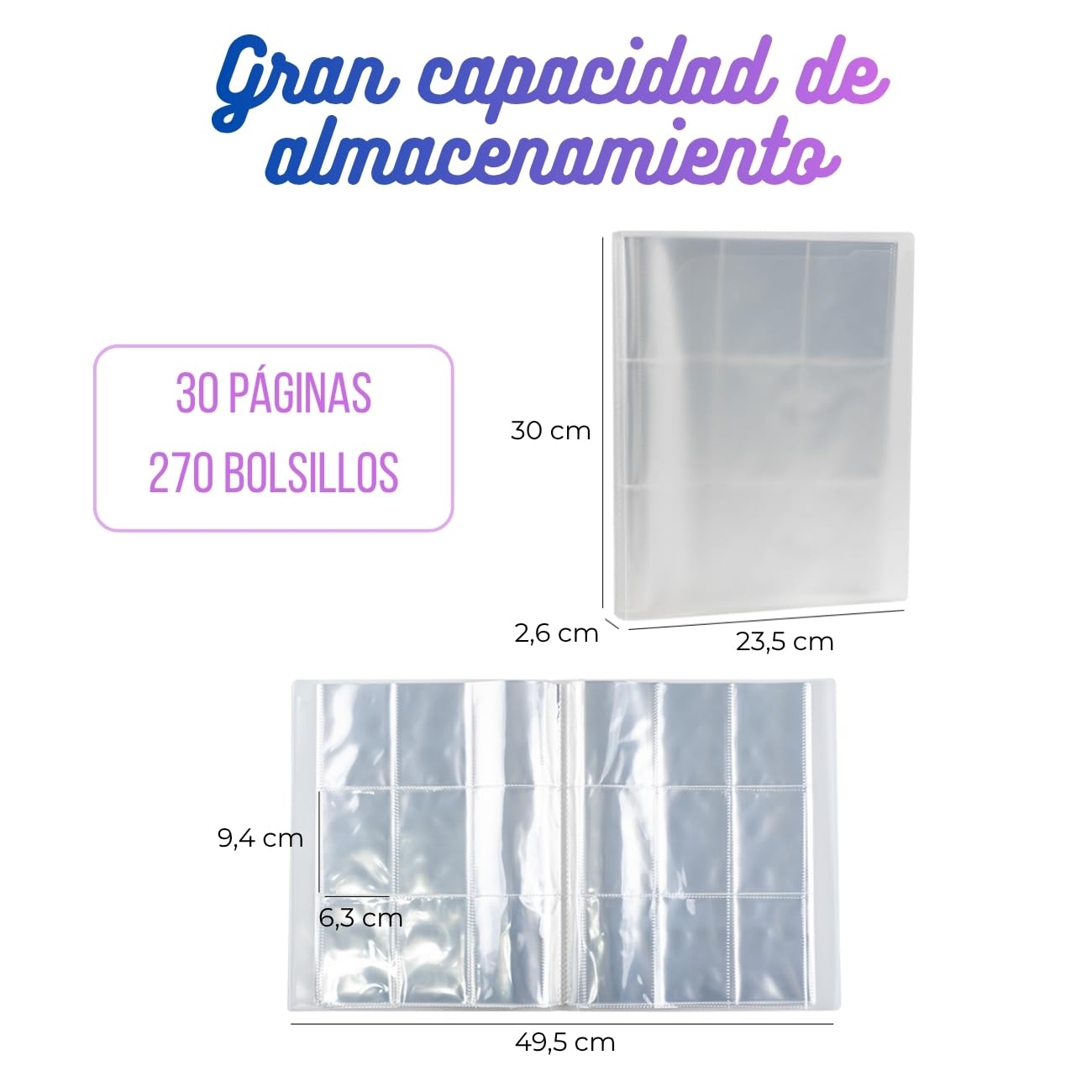 Album Fotos Transparente | Album para Fotos Instantáneas | Compatible con Mayoría de Cámaras Instantáneas | 30 Páginas 270 Cuadrículas | Portada Personalizable | Plástico Transparente Antiamarilleo