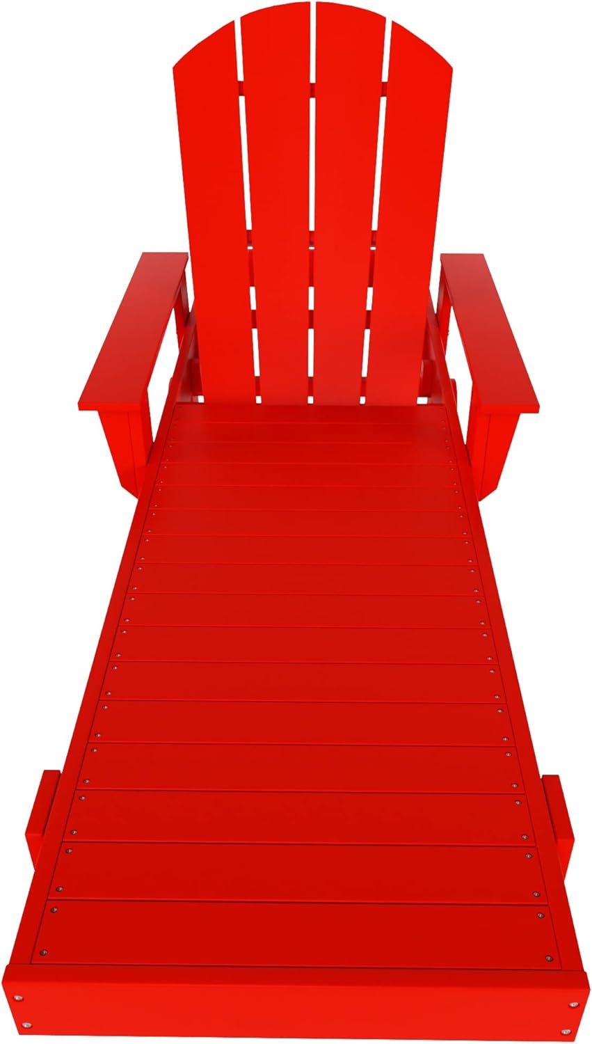 WestinTrends Laguna Adirondack Poly Reclining Chaise Lounge with Arms & Wheels, Red