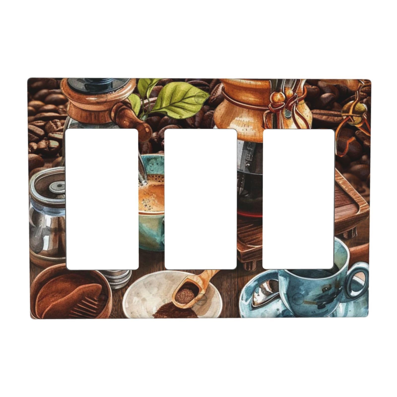 LuHuoLu Decorative Outlet Covers Retro Coffee Maker Beans Cup 3 Gang Wall Plate Triple Rocker Light Switch Cover Plate Jumbo Electrical GFCI Faceplate for Kirchen Home Decor