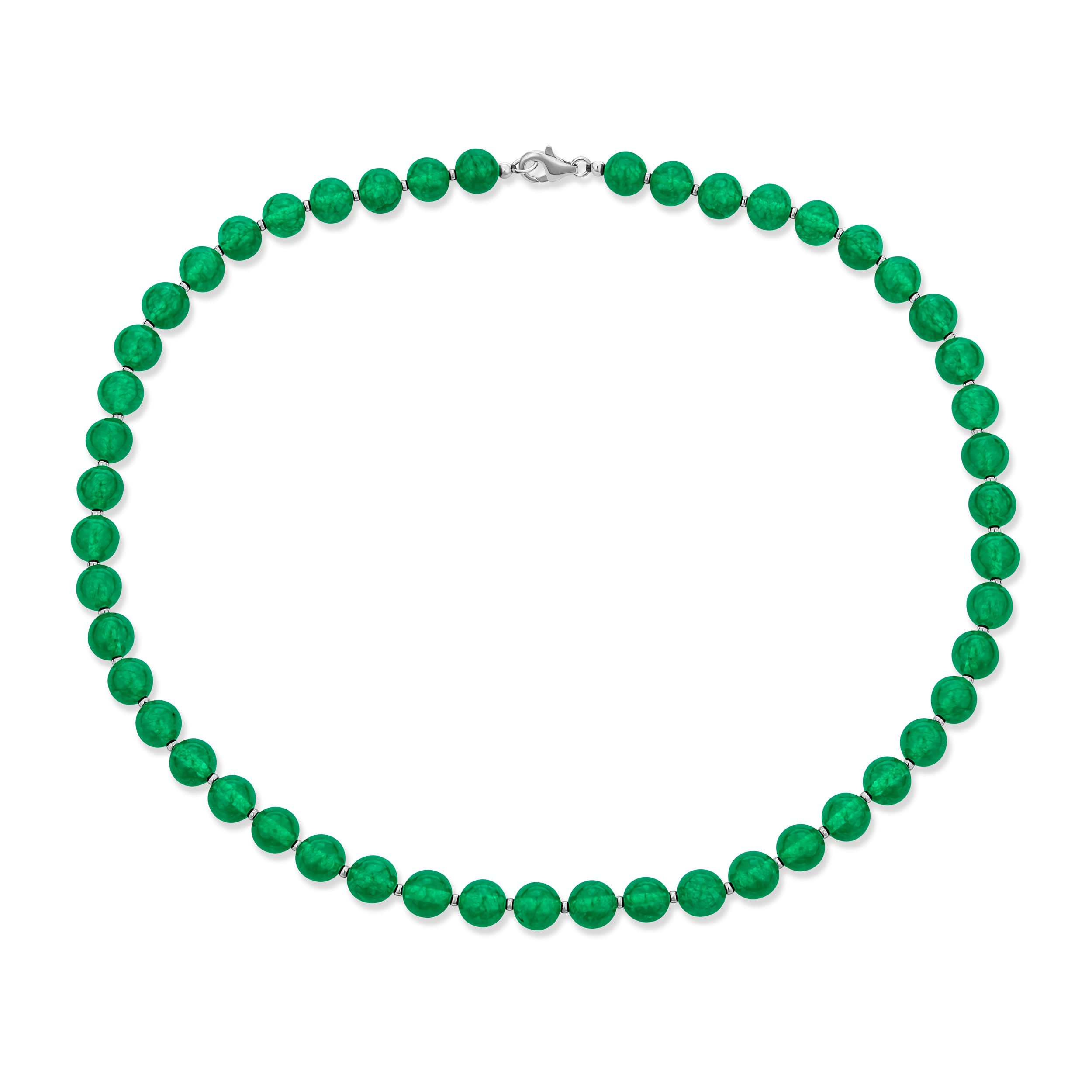 Bling Jewelry Collana lunga di perle a sfera da 7MM semplice in agata verde tinta, giada simulata per donne, argento sterling .925, 19 pollici.