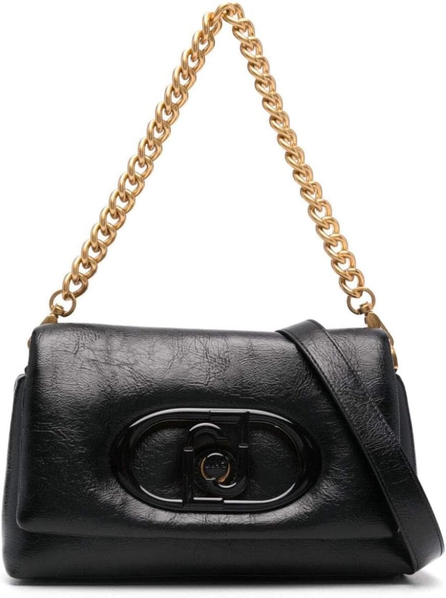 Liu Jo Crossbody Jeans Bag – Black PU Shoulder Bag with Magnetic Flap (AF4148E0918, One Size)