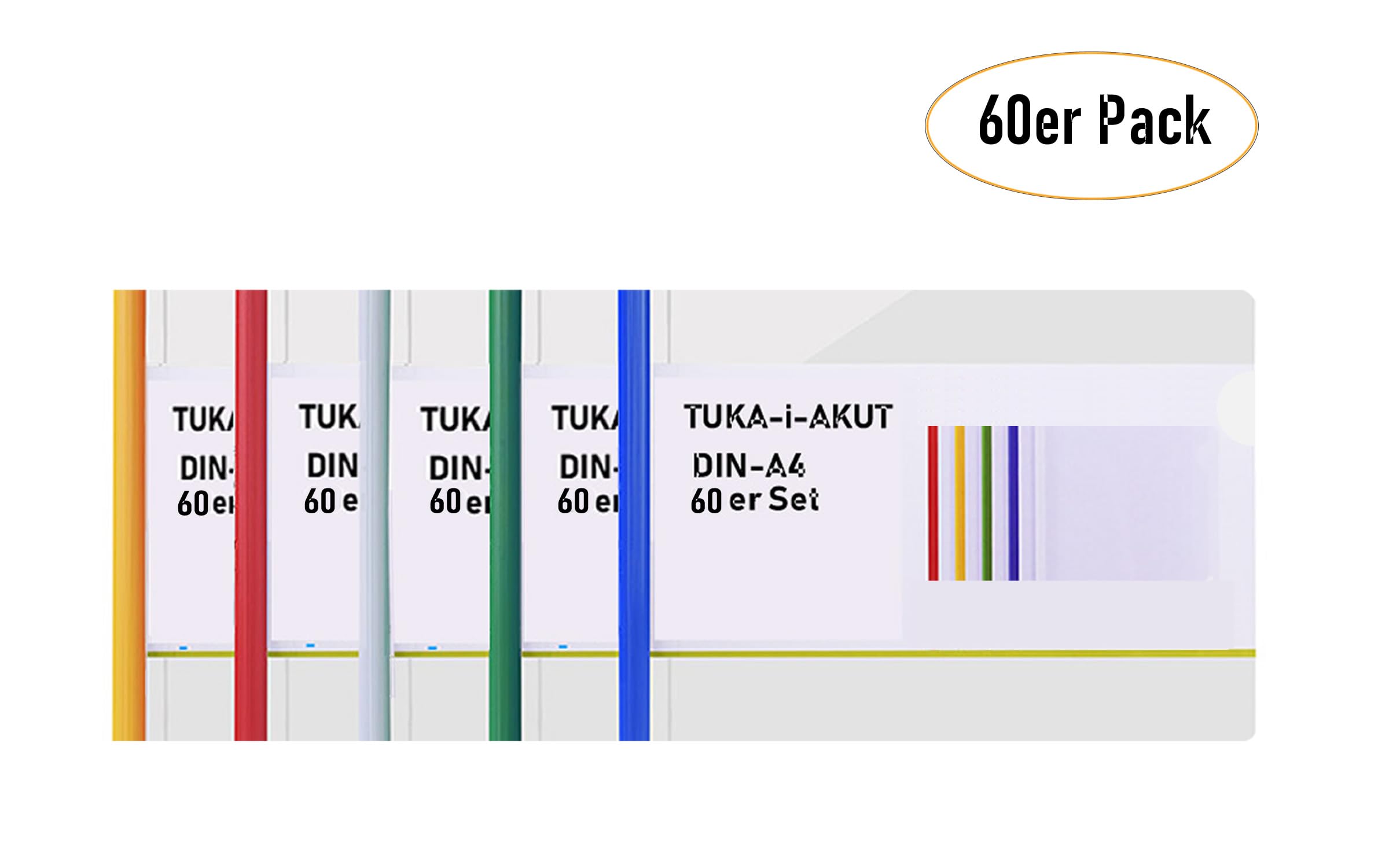 TUKA-i-AKUT 60pz PP Carpeta de Barra Deslizante, A4 Horizontal Transparentes Carpeta de Sujeción, Carpetas Estilo Dossier de Documentos, 60 Unidades, Barra Deslizante Multicolor, TKD8040-bunt-60x