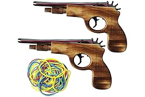 2 Pcs Wooden Rubber Band Gun Kids Outdoor Toy with 100 Rubber...