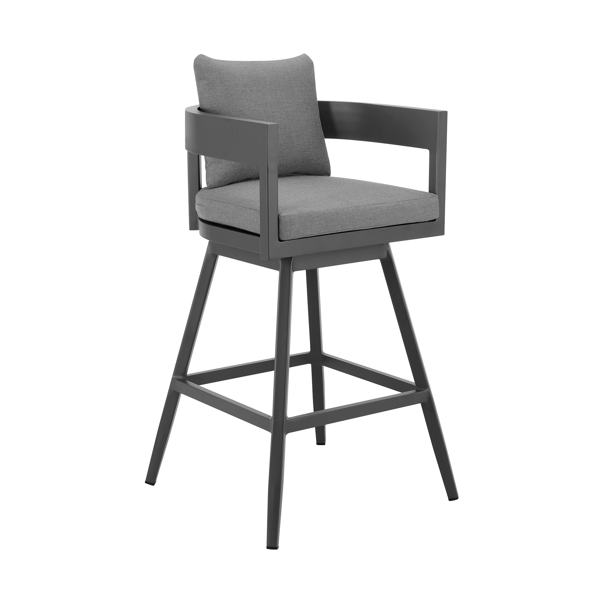 Photo 1 of Menorca Outdoor Patio Swivel Counter Stool in Aluminum with Gray Cushions