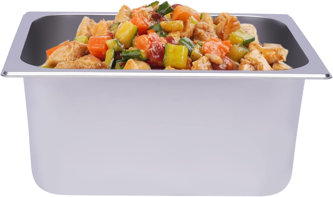 6 PACK Hotel Pan, 6'' Deep Stainless Steam Table Pan Steam Prep Table Buffet Food Pan, Commercial Stainless Steel Pan for Cafeterias, Canteens, Hotels, Snack Stands, Ice Cream Parlors (13*10*6inch)