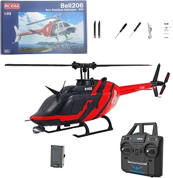 RC ERA C138 Bell 206 RC Helicopter for Adults, 1/33 2.4G 6CH 6-Axis Gyro Brushless Optical Flow Positioning Helicopter Altitude Hold Aileron-Free Aircraft - RTF /1 Battery