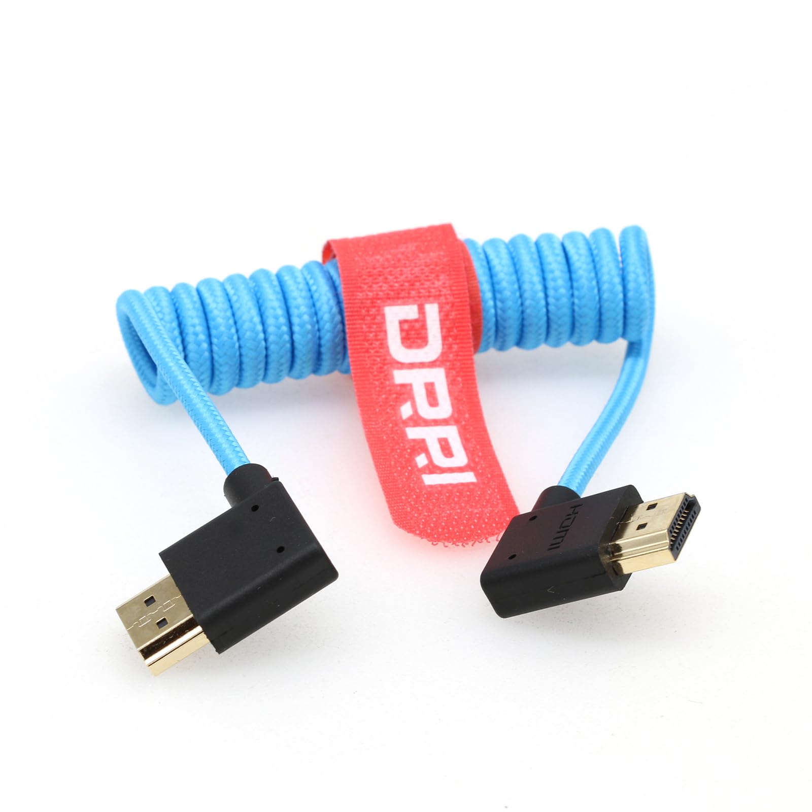 DRRI 8K/60Hz 4K/120Hz 48Gbps Right Angle HDMI to left angle HDMI Coiled Braided Blue Cable for Sony FX3 A7iv Canon C200 C300 C500 C70 to Portkeys LH5H monitor - Image 3