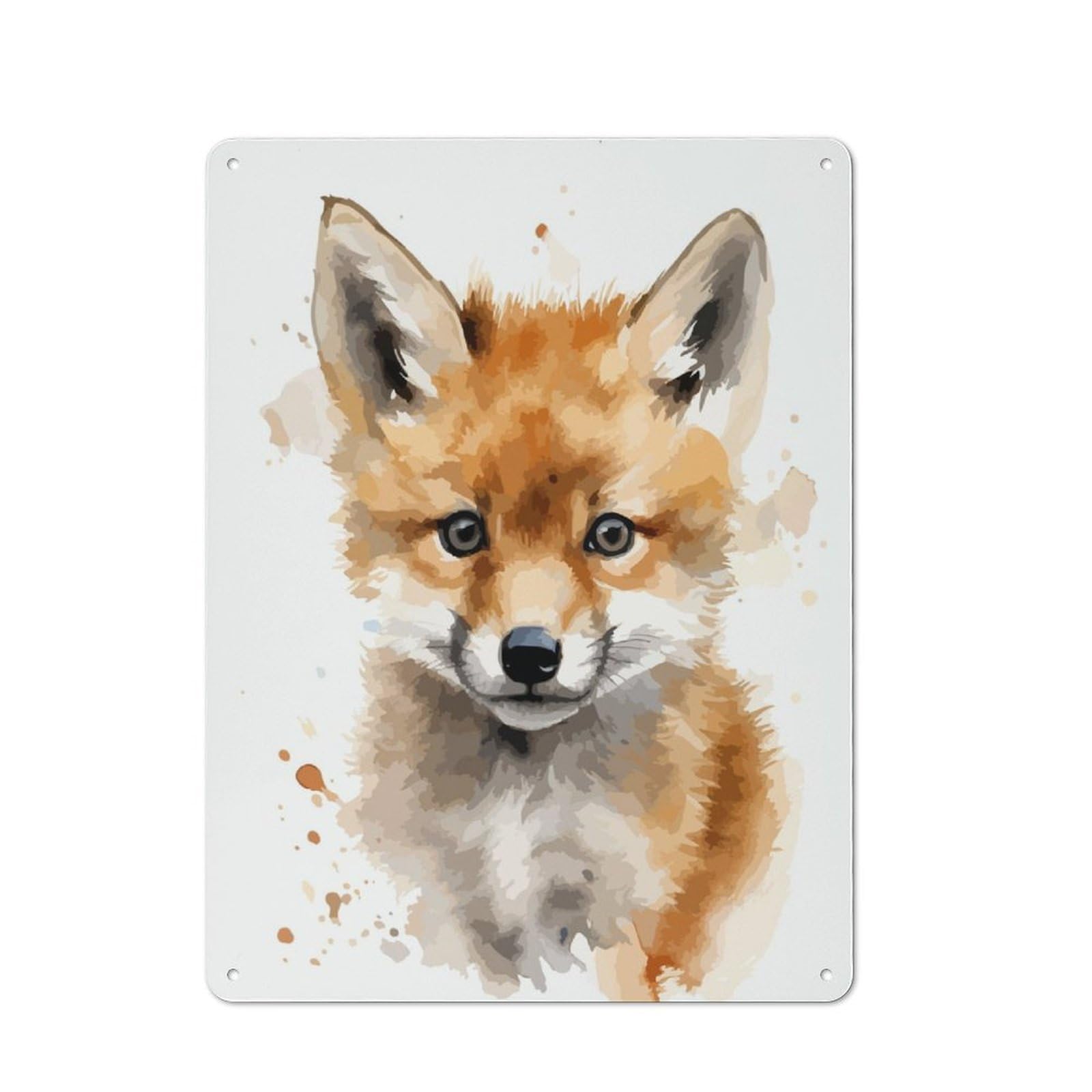 Junmoney Fox Watercolor Art Tin Wall Plaque 40X30cm With For Café Or Home Bar, For Themed Room Decoration, For Living Room And Hallway Decor