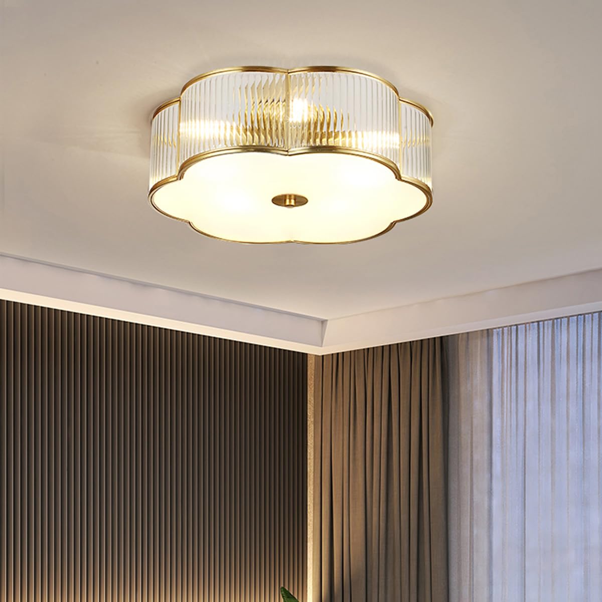 Photo 1 of MIXL - Modern Floral Flush Mount Ceiling Light,Art Deco Brass Ceiling Light,Gold Scalloped Light Fixture,Frosted Glass Ceiling Lamp for Hallway Bedroom Dining Room and Kitchen