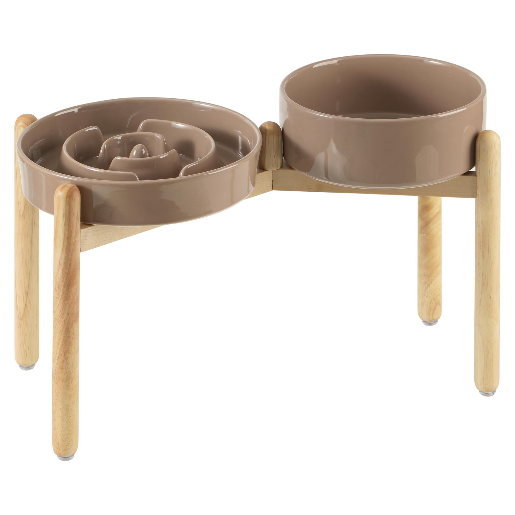 Havniva 3.2 Cup Ceramic Raised Slow Feeder Dog Bowl Set, Elevated 8.2inch Bowl and 9.5inch Puzzle Slow Food Dish with Wooden Stand for Large Dog,