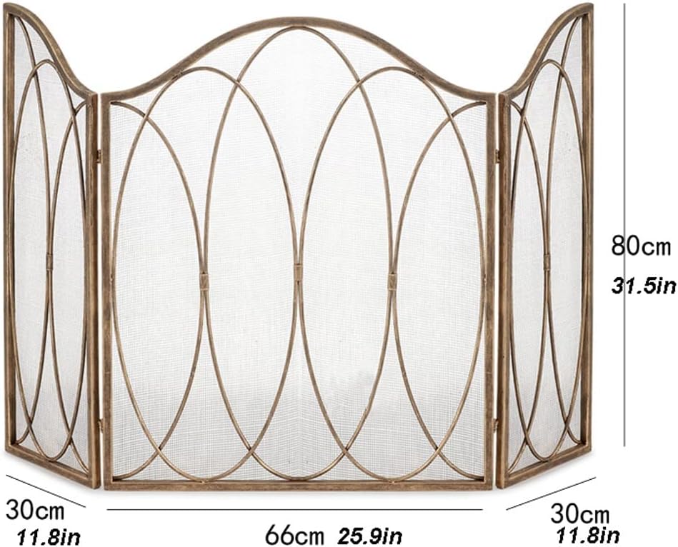 Fireplace Screen, 3-Fold Partition Guard, Fireproof Spark Fence for Home, Door Cover Net, Decorative Safety Barrier, L'25.9×H'31.5, Stylish Hearth Protector