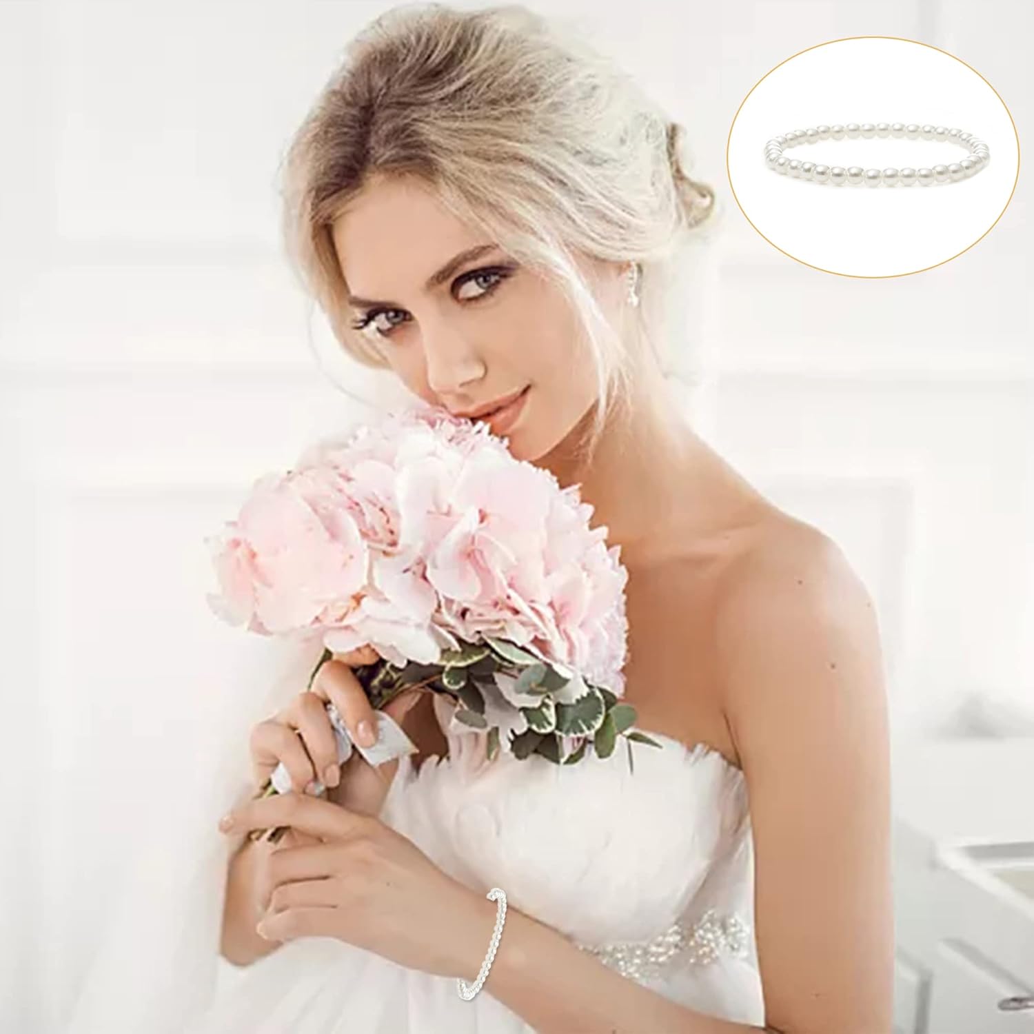 MOZAKA 30 Pieces 6mm/8mm Faux White Pearl Bracelets for Women Stackable Stretch Beaded Bracelets Simulated Pearl Bracelet Set for Bridesmaid Bridal Wedding Party Jewelry - Image 4