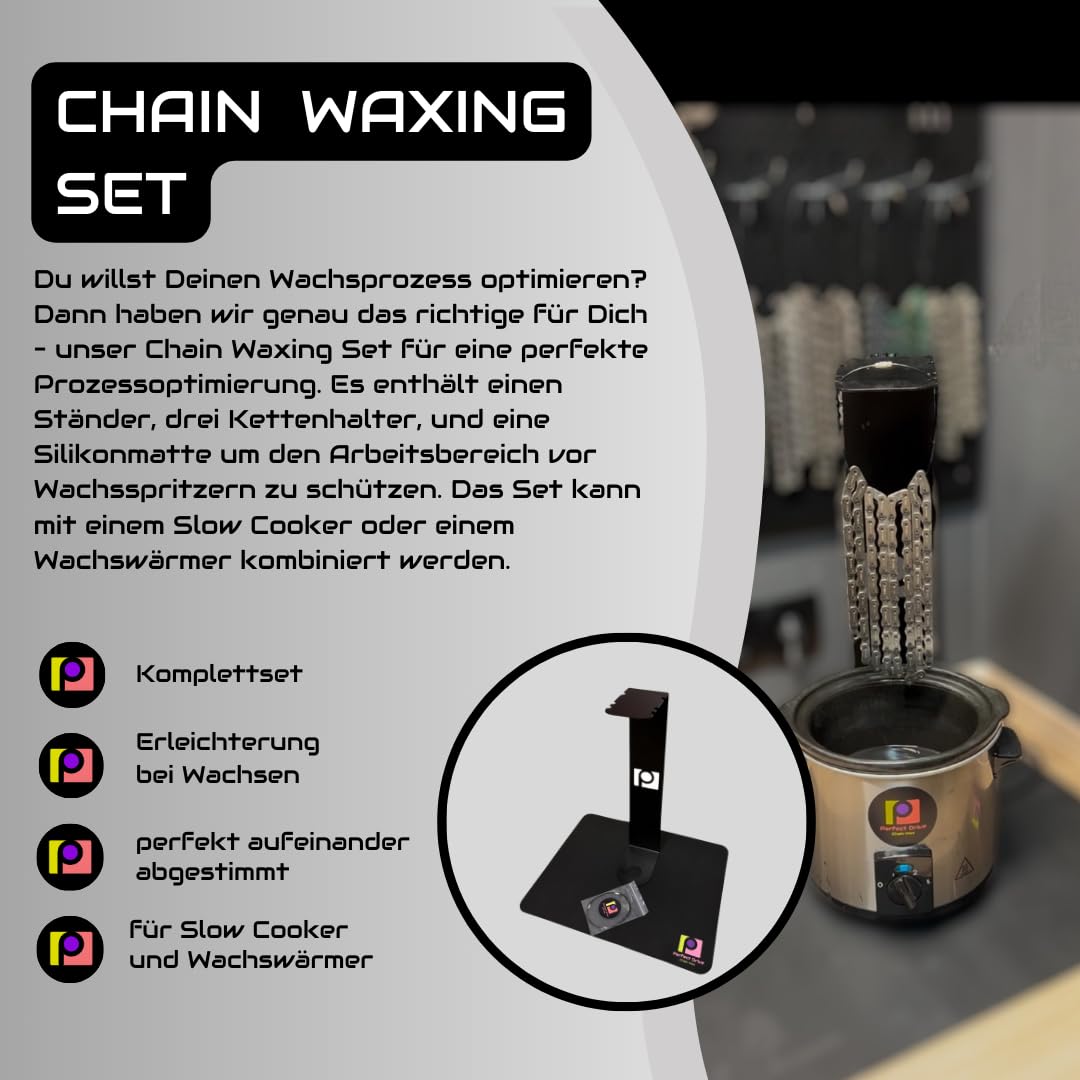Perfect Drive Chain Waxing Set dla Rowerowego łańcuch - wosk, podkładka silikonna, uchwyt na łańcuch, gorący wosk